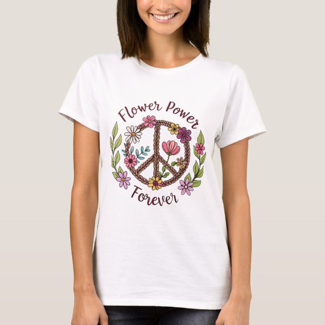 Camiseta Flor Power Forever Peace Sign 70s (Frente)