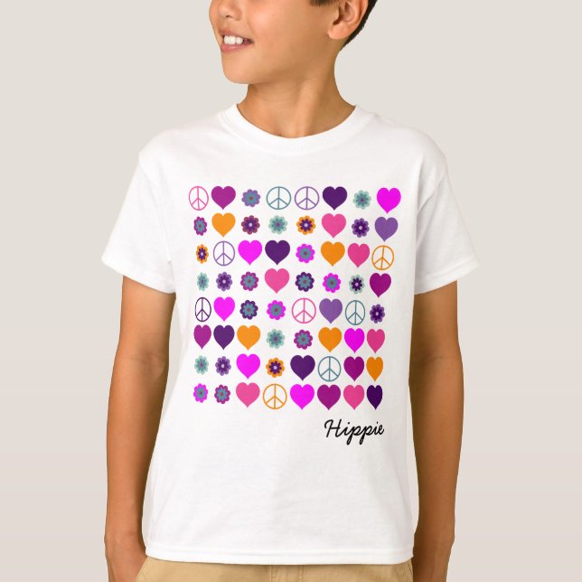 Camiseta Flor Power Heart Peace Pattern + seu backgr. (Frente)