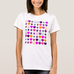 Camiseta Flor Power Heart Peace Pattern + seu backgr.