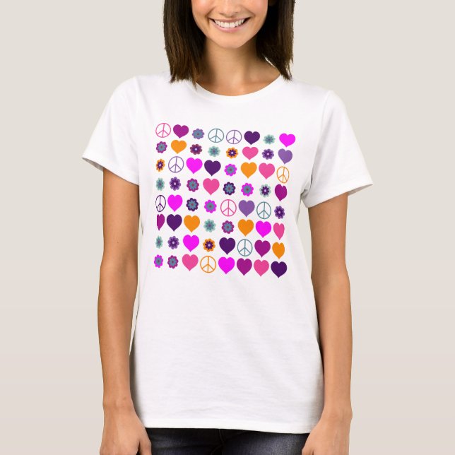 Camiseta Flor Power Heart Peace Pattern + seu backgr. (Frente)