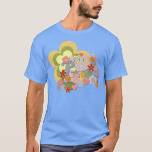 Camiseta Flor Power Peace and Love Retro Design
