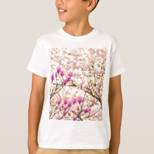 Camiseta Flor-Primavera de-Magnolias Púrpuras, cor-de-rosa,