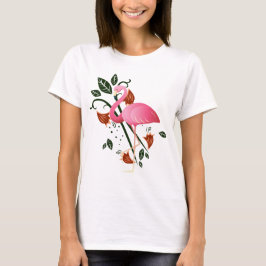 Camiseta Flor Primavera de Verão com Flamingo Rosa