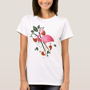 Camiseta Flor Primavera de Verão com T-Shirt Flamingo Rosa