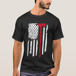 Camiseta Flor Red Line Flag Americano com Fireman Ax