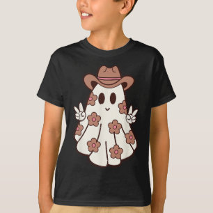 Camiseta Flor Retro Western Ghost Halloween Engraçado Cowgi