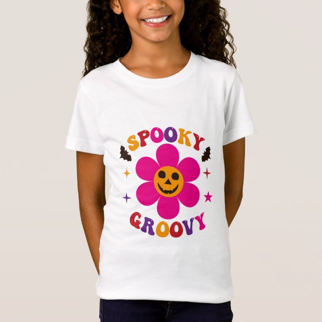 Camiseta Flor Rosa Assustadora Groovy de Halloween  (Frente)