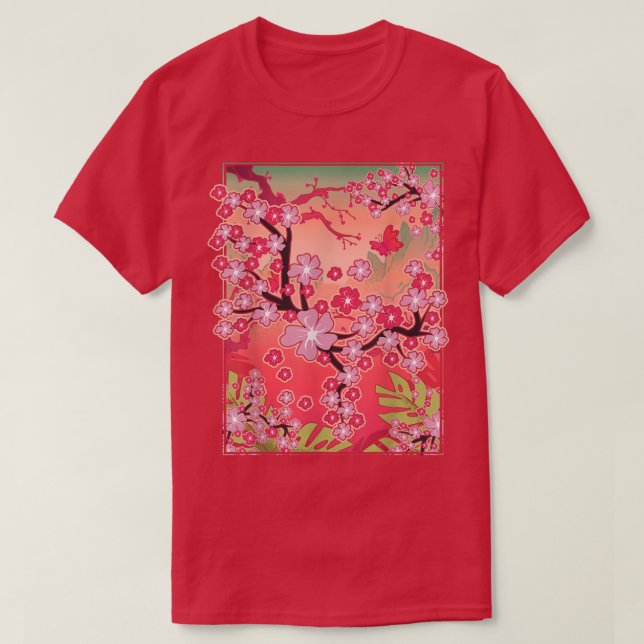 Camiseta Flor rosa Bonito Sakura Lover Japonês Cherry Bl (Frente do Design)