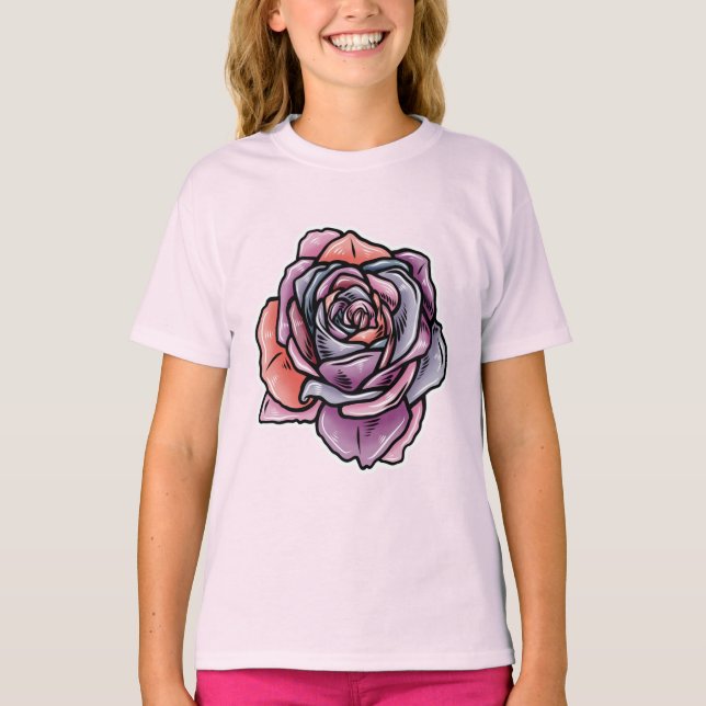 Camiseta Flor Rosa colorido (Frente)