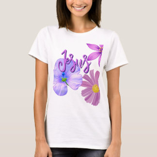 Camiseta Flor roxa e rosa, Jesus, nome T-Shirt