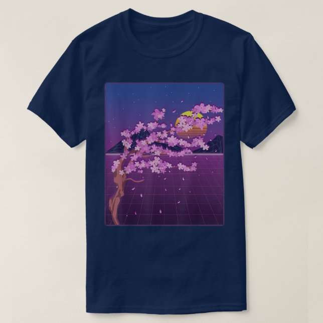 Camiseta Flor Sakura Japonês Sunset Vaporwave Cherry Blo (Frente do Design)