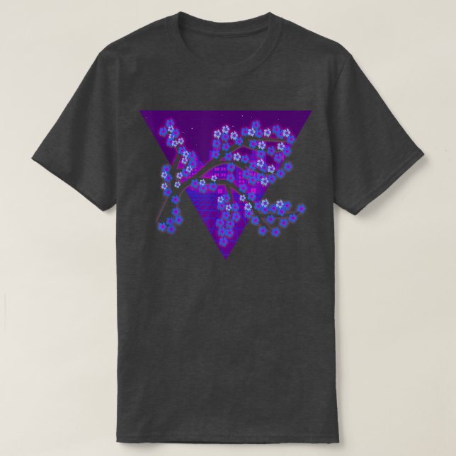 Camiseta Flor Sakura no Japão 80s da Synthwave Cherry (Frente do Design)