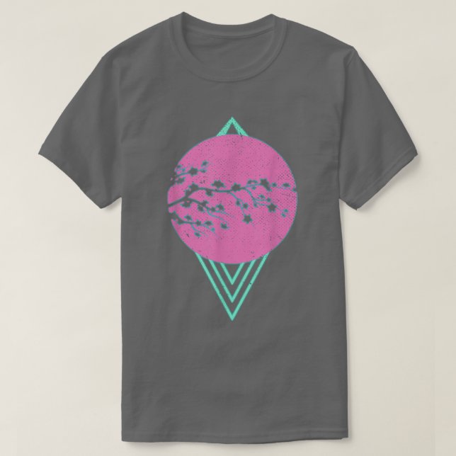Camiseta Flor Sakura no Japão 80s da Synthwave Cherry (Frente do Design)