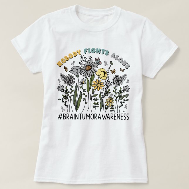 Camiseta Flor Selvagem Ninguém Luta Sozinho Pelo Tumor Cere (Frente do Design)