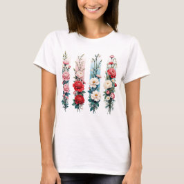 CAMISETA FLOR SILVESTRE VERMELHA ROSA AZUL BRANCA