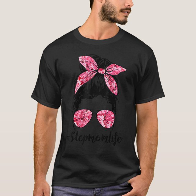 Camiseta Flor Stepman Life Messaging Bun Hair Glass Rosa Mo (Frente)