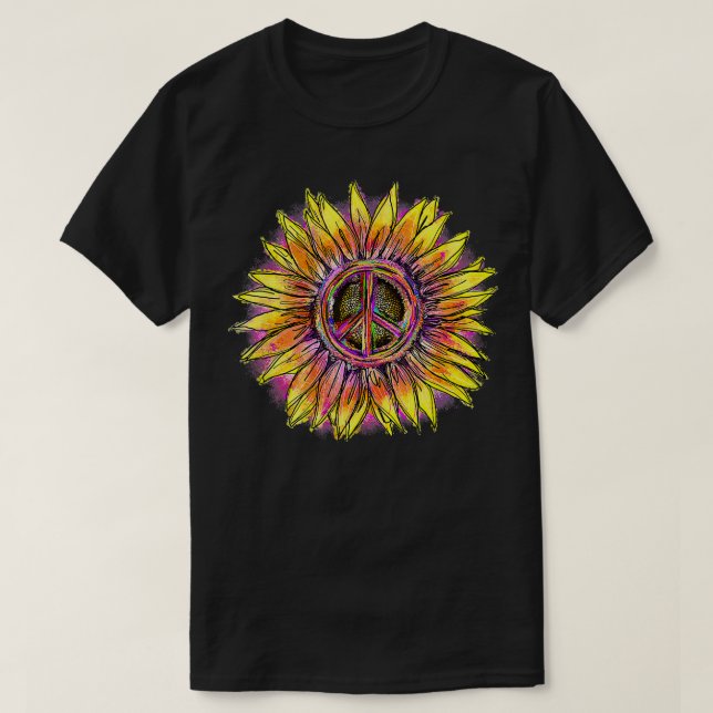 Camiseta Flor Sunflower Rainbow Tie Dye Hippie Retro (Frente do Design)
