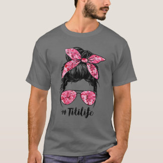 Camiseta Flor Titi Life Messaging Bun Hair Glass Mothe Rosa