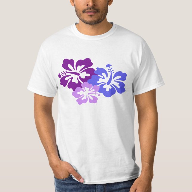 Camiseta Flor tópica do hibiscus no azul, no roxo e no (Frente)