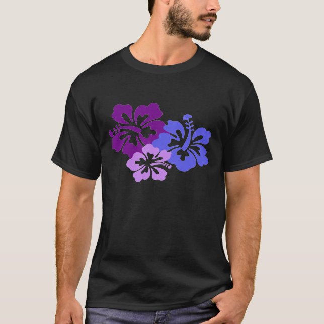 Camiseta Flor tópica do hibiscus no azul, no roxo e no (Frente)