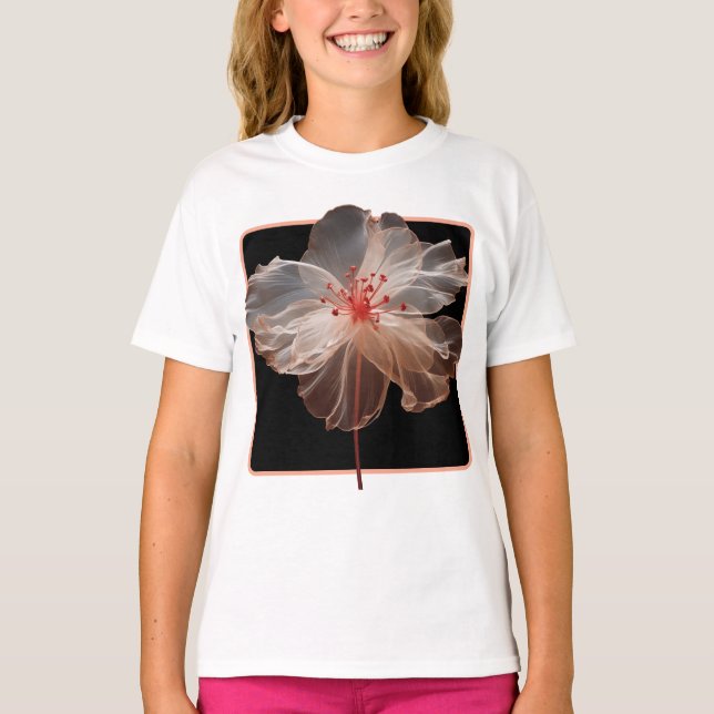 Camiseta Flor translúcida elegante a preto (Frente)