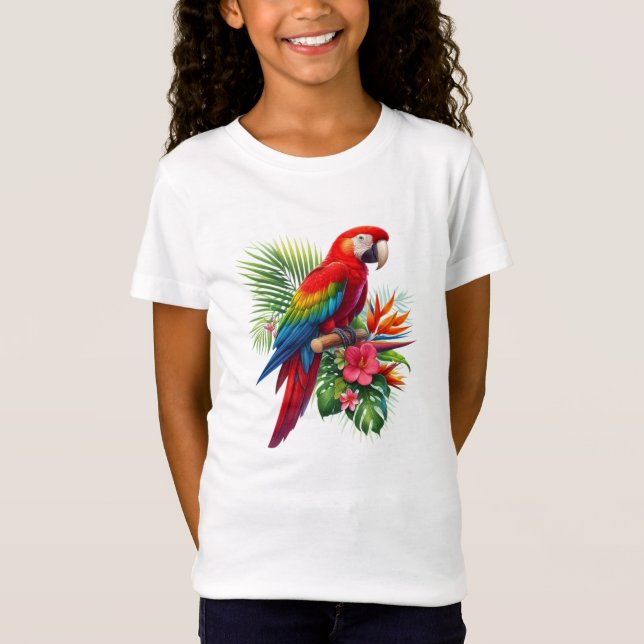 Camiseta Flor tropical de arara vermelha (Frente)