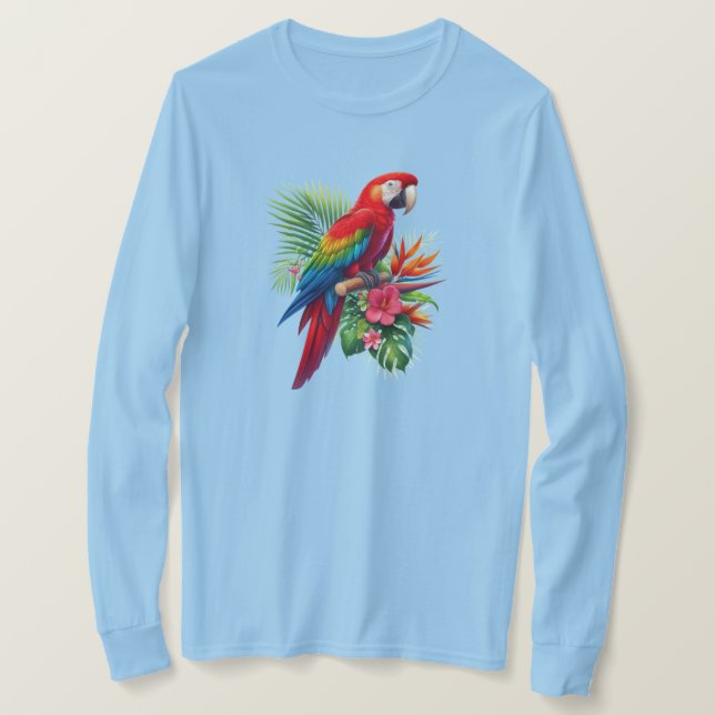 Camiseta Flor tropical de arara vermelha (Frente do Design)