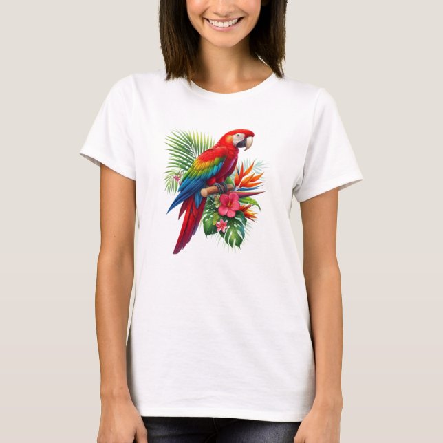 Camiseta Flor tropical de arara vermelha (Frente)