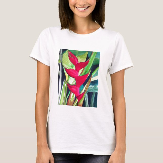 Camiseta Flor tropical do watercolour da garra da lagosta (Frente)