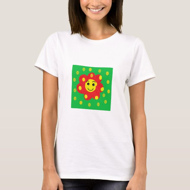 Camiseta Flor Vermelha Sorridente (Frente)