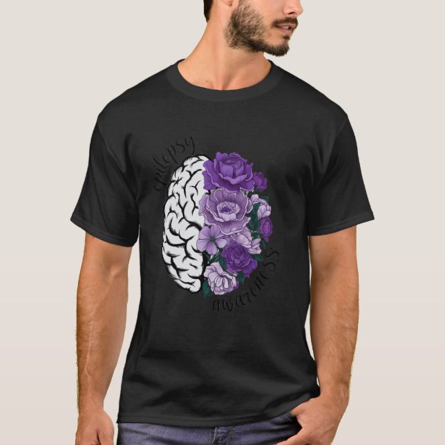 Camiseta Flor Violeta do Cérebro Conscientização da Epileps (Frente)
