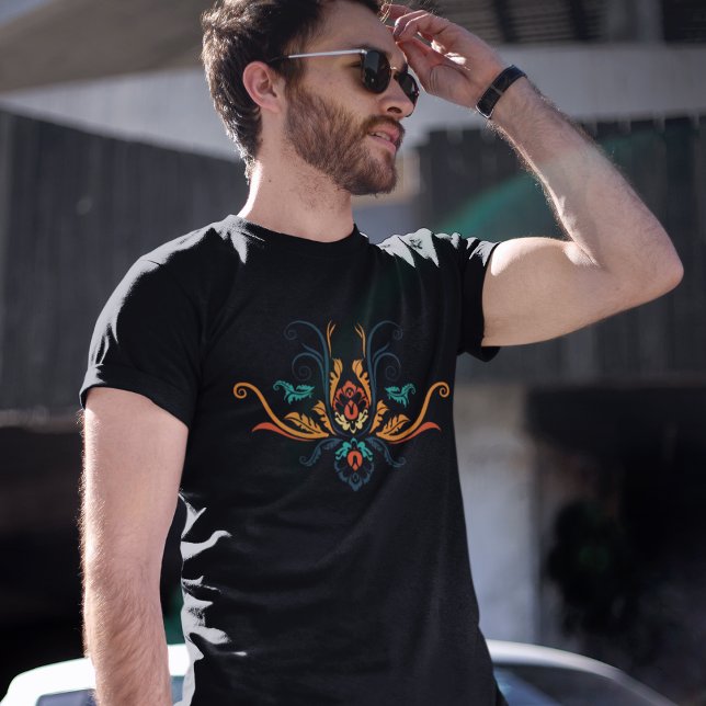 Camiseta Flora Geométrica Clássica Damask Com Ramificações  (Criador carregado)