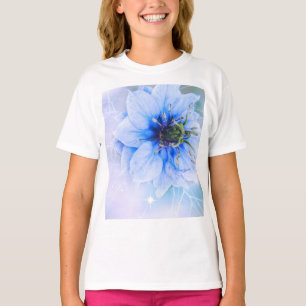 Camiseta floradas azul brilho fofo sorriso feminino meninas