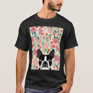 Camiseta Florais de Boston Terrier Flores de Impressão de
