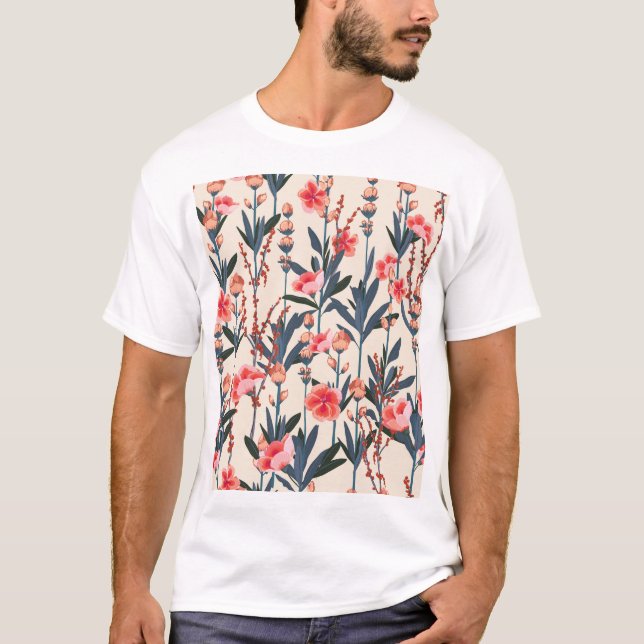 Camiseta Florais de Jardim: Vintagem Botânica Tropical (Frente)