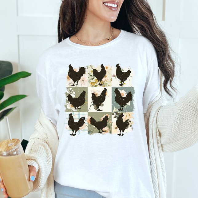 Camiseta Florais Rustic Chicken Silhouette Farmhouse (Criador carregado)