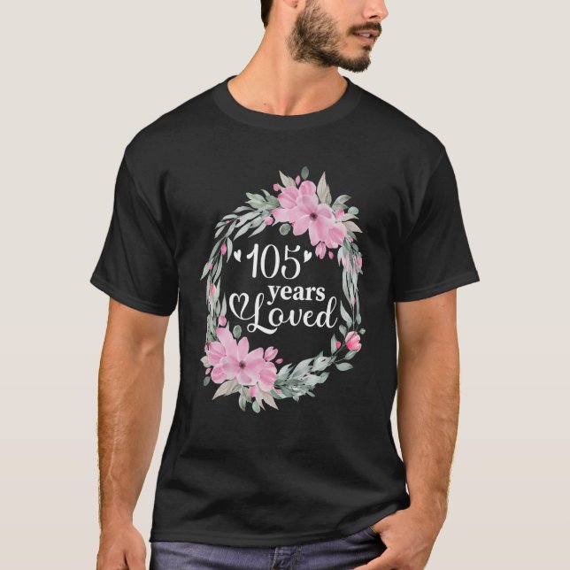 Camiseta Floral 105 anos de idade presente no domingo mulhe (Frente)
