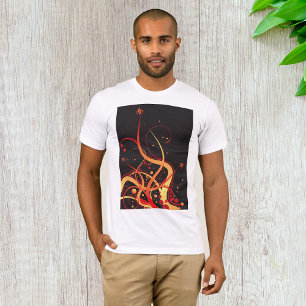 Camiseta Floral Abstrato com Redemoinho de Vermelho e Doura