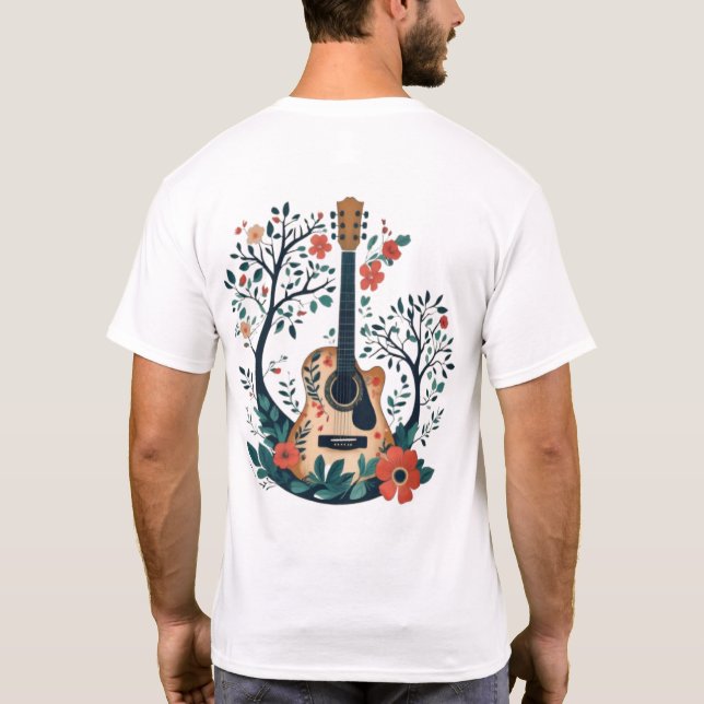 Camiseta 🎸 "Floral Acoustic Guitar" - Lover de Música Artí (Verso)