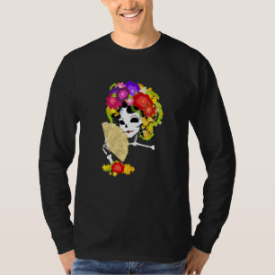 Camiseta Floral Açúcar Caveira Colorida Flores Gráfico Tee