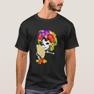 Camiseta Floral Açúcar Caveira Colorida Flores Gráfico Tee