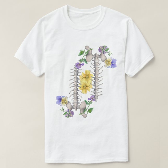 Camiseta Floral Anatomy - Vertebrae, Hip Bone (Frente do Design)
