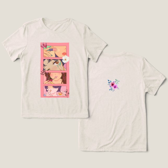 Camiseta Floral Anime Pastel  (Design Frente e Verso)