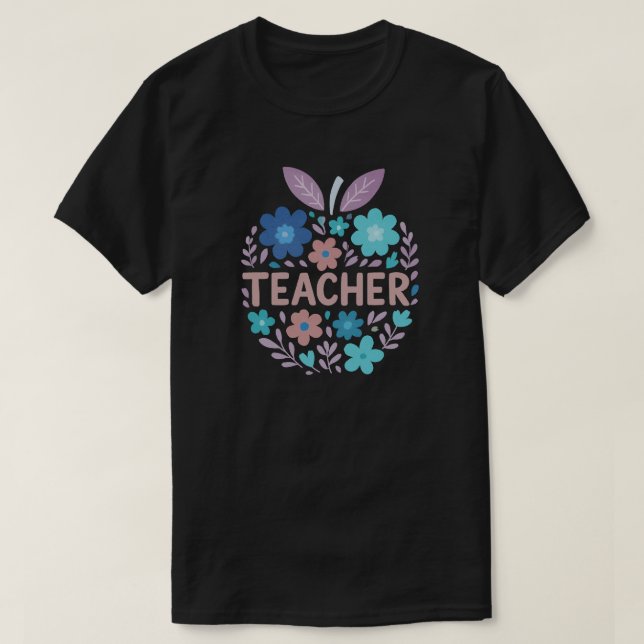 Camiseta Floral Apple Teacher Design (Frente do Design)