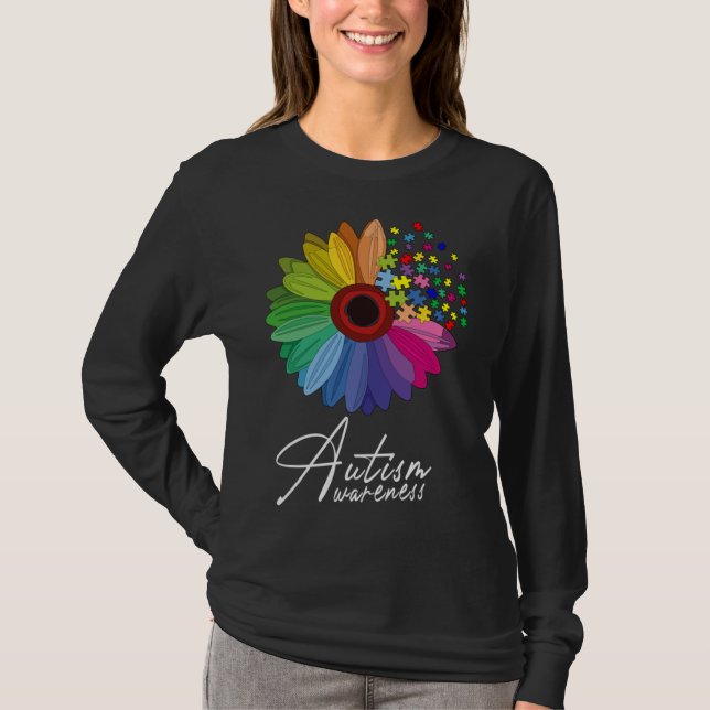 Camiseta Floral Autismo Sensibilização Flor Para Mulheres (Frente)