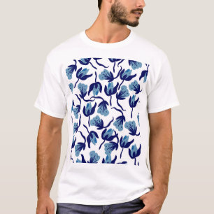 Camiseta Floral Azul Pansy: Sem Costura Desenhada À Mão.