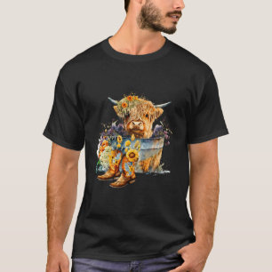 Camiseta Floral Baby Highland Cow Cowboy Boots Fazenda Ocid