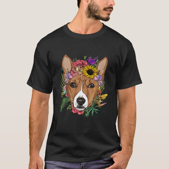 Camiseta Floral Basenji Dog Nature Primavera (Frente)