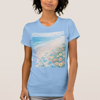 Camiseta Floral Beach Seascape Watercolor Artistic Light T-