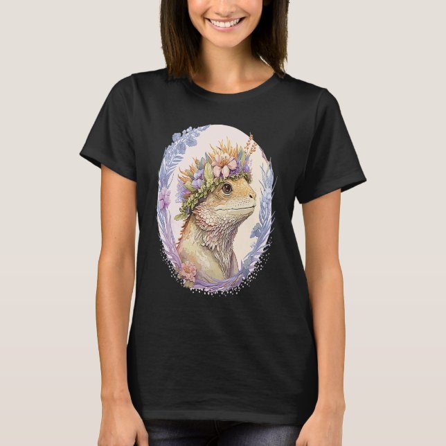 Camiseta Floral Bearded Dragon Flower Crown Pet Lizard (Frente)